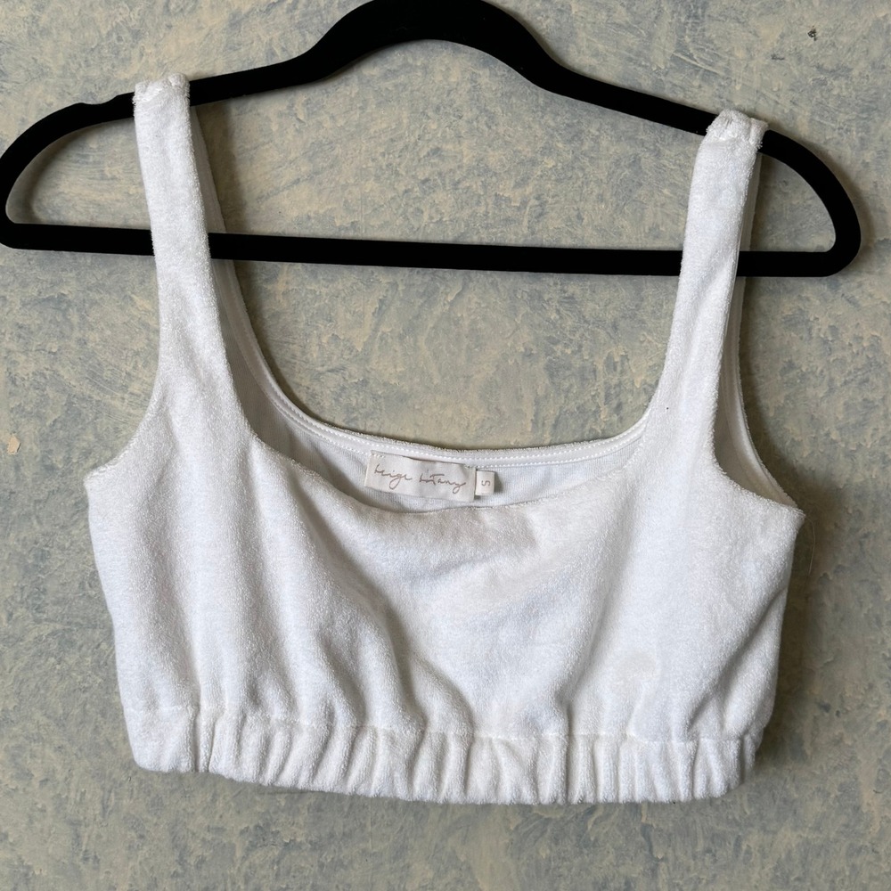 Leigh Botany Crop Top Womens S White Excellent Terry Cloth Square Neck Elastic